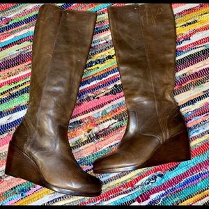 Frye Leather Talk Wedge Boots - Emma 10M